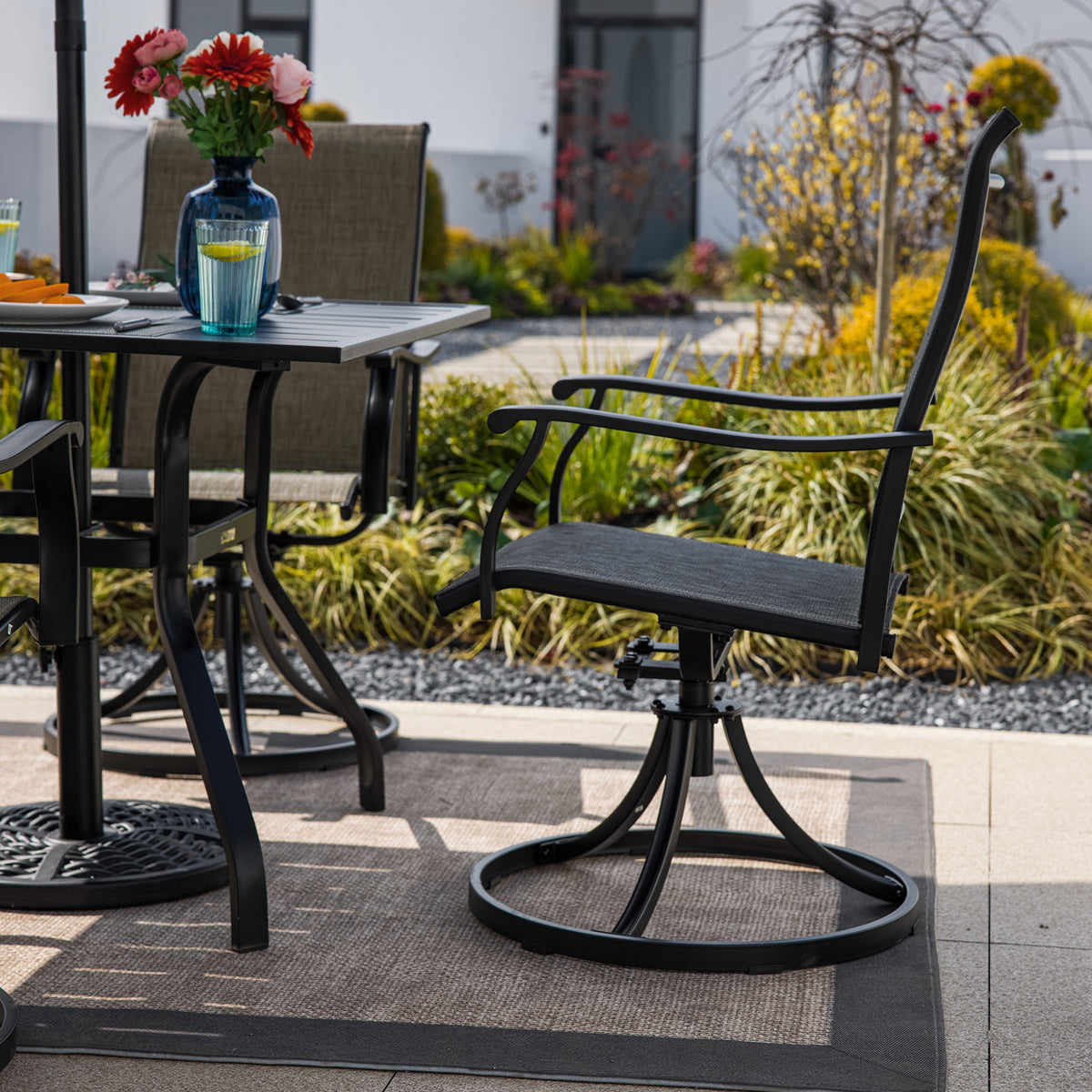 Sour Citrus Swivel Patio Dining Chairs, Textilene Fabric Iron Indoor/Outdoor Dining Chairs Patio Dining Set of 6 for Lawn, Poolside, Garden, Backyard, Brown
