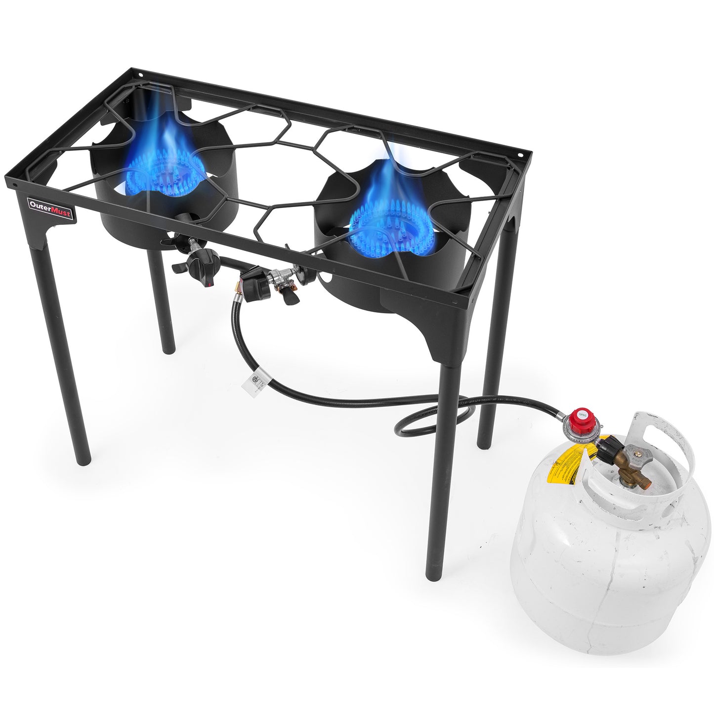 OuterMust 2 Burner Propane Gas Stove with 0-3 PSI Adjustable Regulator and Removable Legs for Home Brewing, Camping