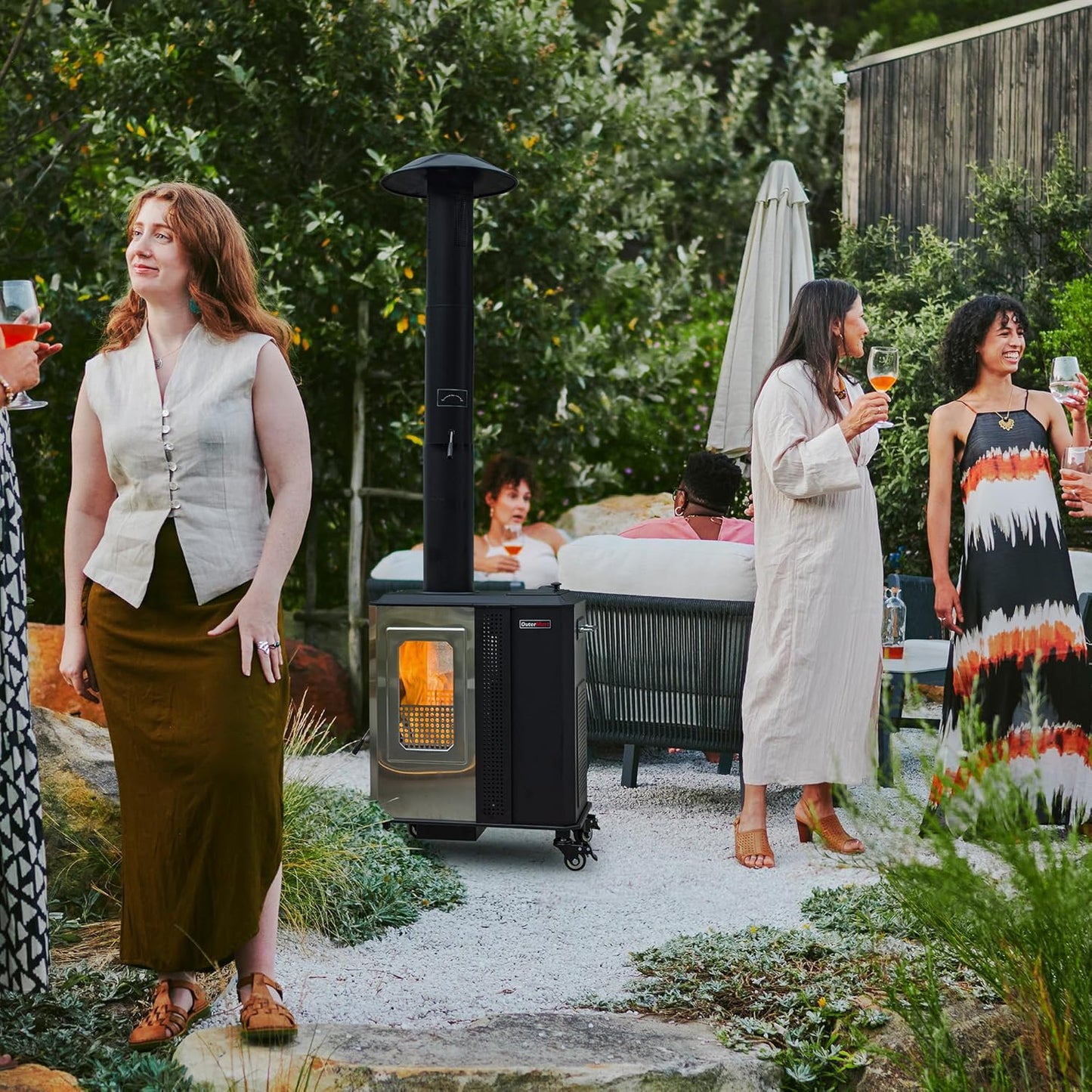 110,000 BTU Pellet Patio Heater for Outdoor Use with Tempered Glass Window and Pellet Hopper Ideal for Backyard Balcony 6-8 people