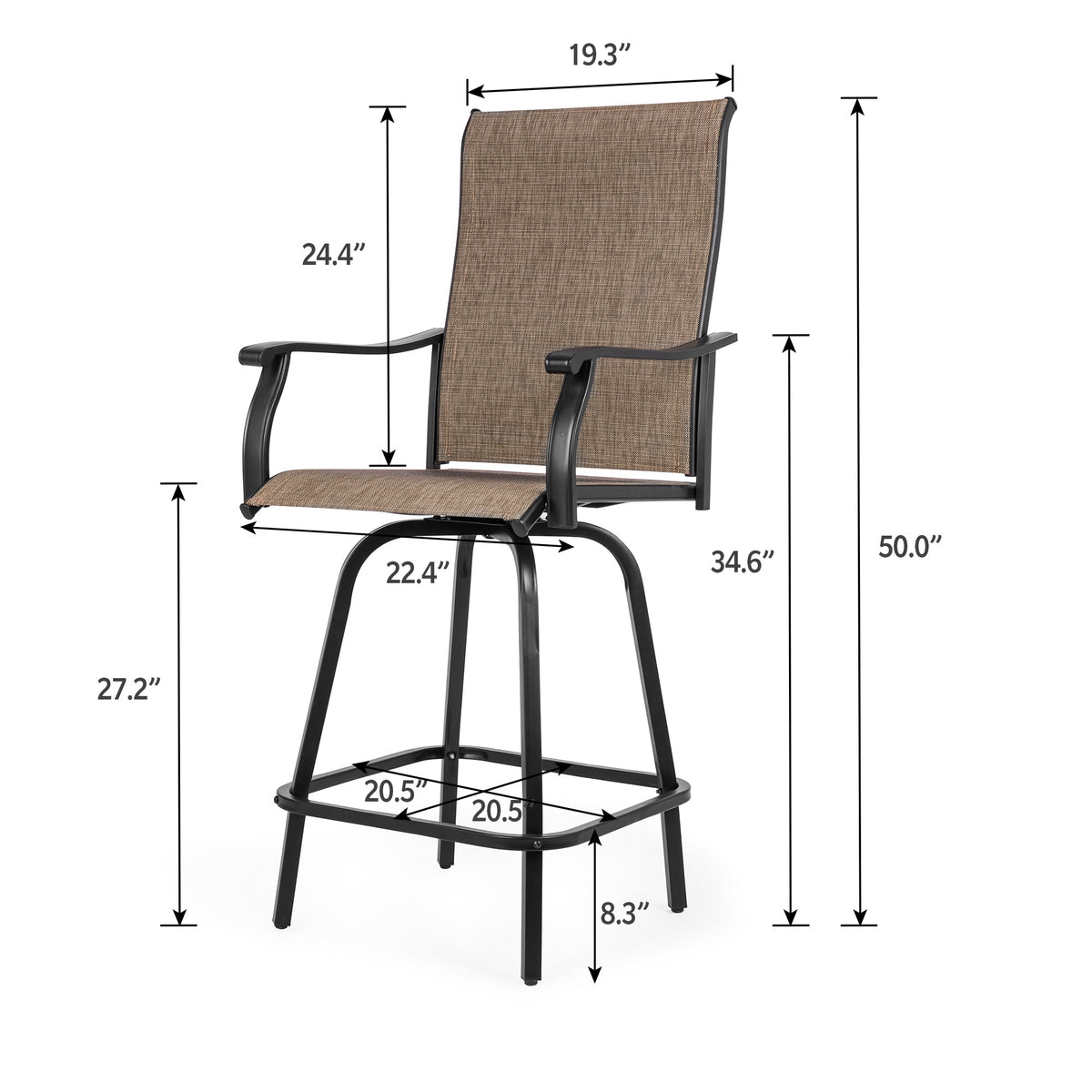 Sour Citrus Outdoor Bar Stools Set of 2 Swivel Patio Bar Stools with Weather Resistant Textilene Fabric for Deck,Poolside,Garden,Porch, Brown