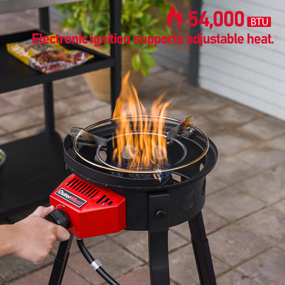 Outdoor Cooker Wok Station with Iron Wok, Electronic Ignition and Propane Burner 54000 BTU for BBQ, Backyard