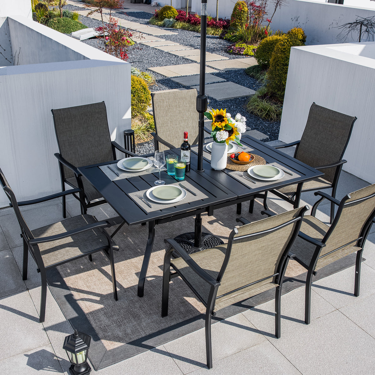 Sour Citrus Patio Dining Chairs, Textilene Fabric Iron Indoor/Outdoor Dining Chairs Patio Dining Set of 6 for Lawn, Poolside, Garden, Backyard, Brown