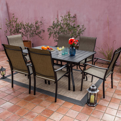 Sour Citrus Patio Dining Chairs, Textilene Fabric Iron Indoor/Outdoor Dining Chairs Patio Dining Set of 6 for Lawn, Poolside, Garden, Backyard, Brown