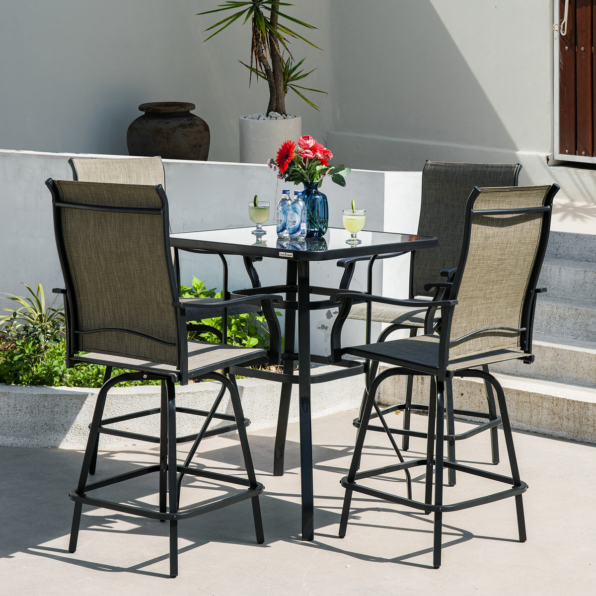 Sour Citrus Outdoor Bar Stools Set of 2 Swivel Patio Bar Stools with Weather Resistant Textilene Fabric for Deck,Poolside,Garden,Porch, Brown