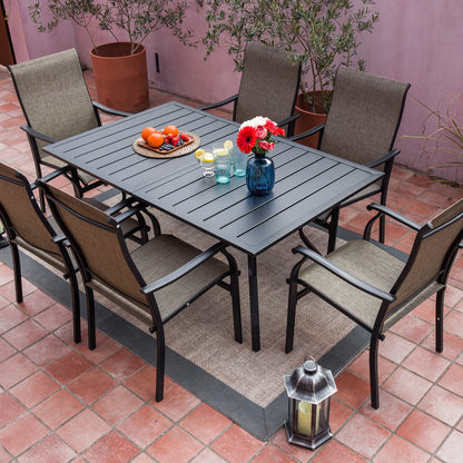 Sour Citrus 6-Person Outdoor Patio Dining Table with Umbrella Hole Weather-Resistant Rectangular Patio Furniture Table for Garden, Backyard and Deck, Black