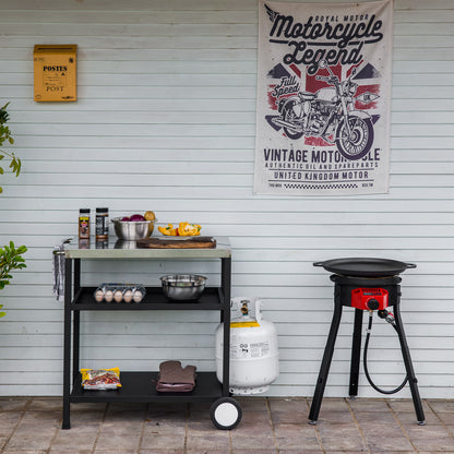 Outdoor Cooker Wok Station with Iron Wok, Electronic Ignition and Propane Burner 54000 BTU for BBQ, Backyard