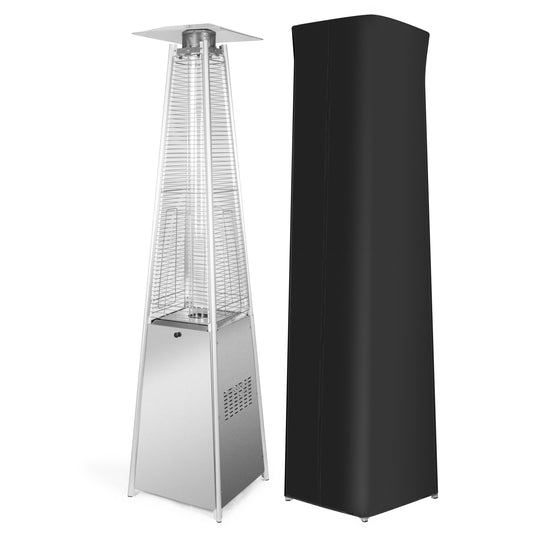 OuterMust 48,000 BTU Pyramid Patio Heater with Stainless Steel Design, Cover, Wheels and One-Button Ignition Ideal for Backyard Balcony 6-8 people