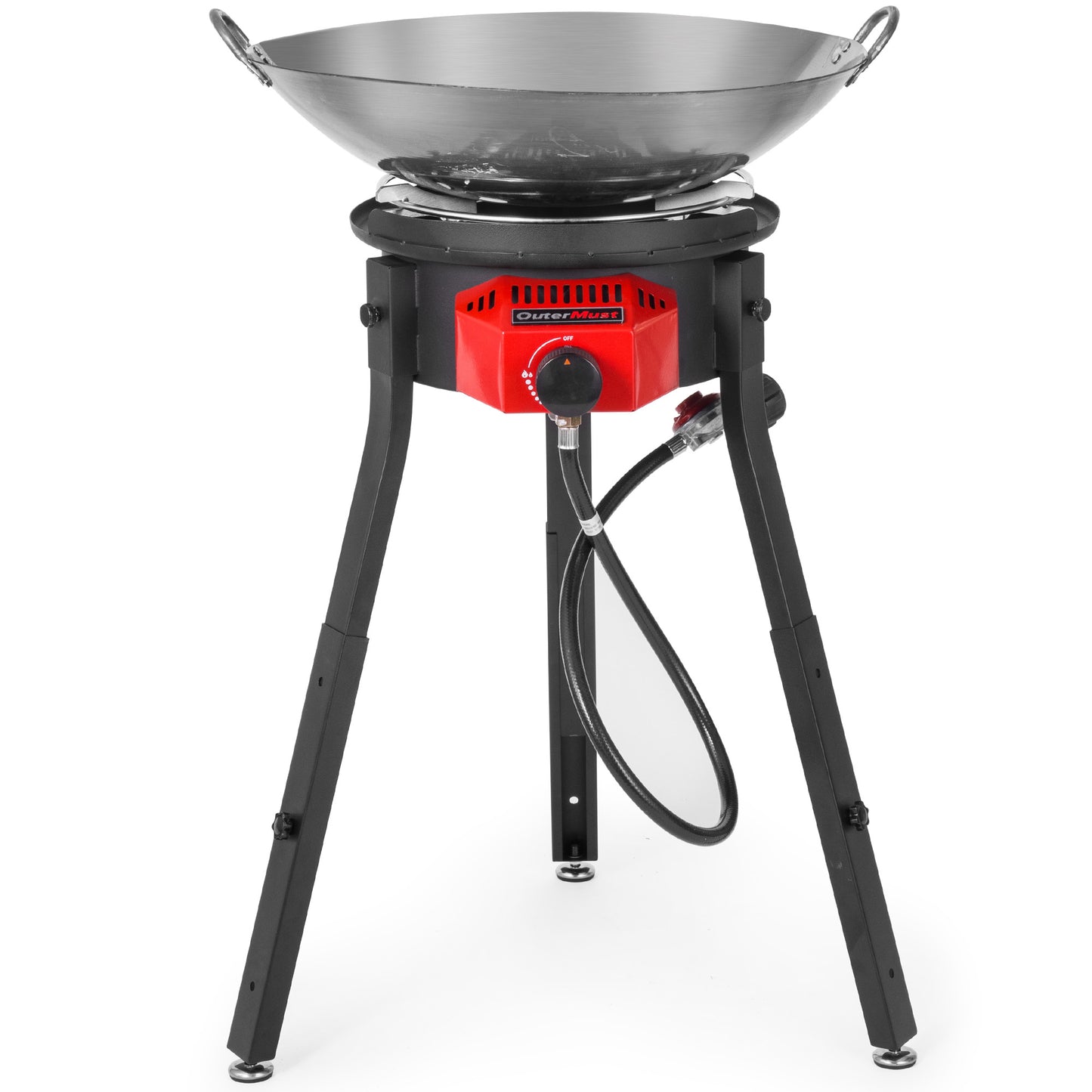 Outdoor Cooker Wok Station with Iron Wok, Electronic Ignition and Propane Burner 54000 BTU for BBQ, Backyard