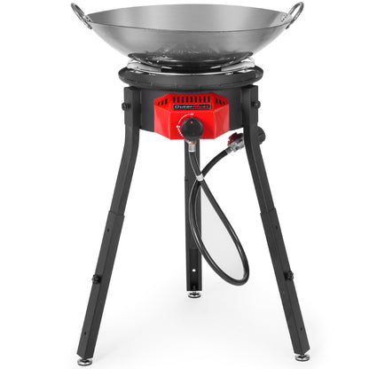 Outdoor Cooker Wok Station with Iron Wok, Electronic Ignition and Propane Burner 54000 BTU for BBQ, Backyard