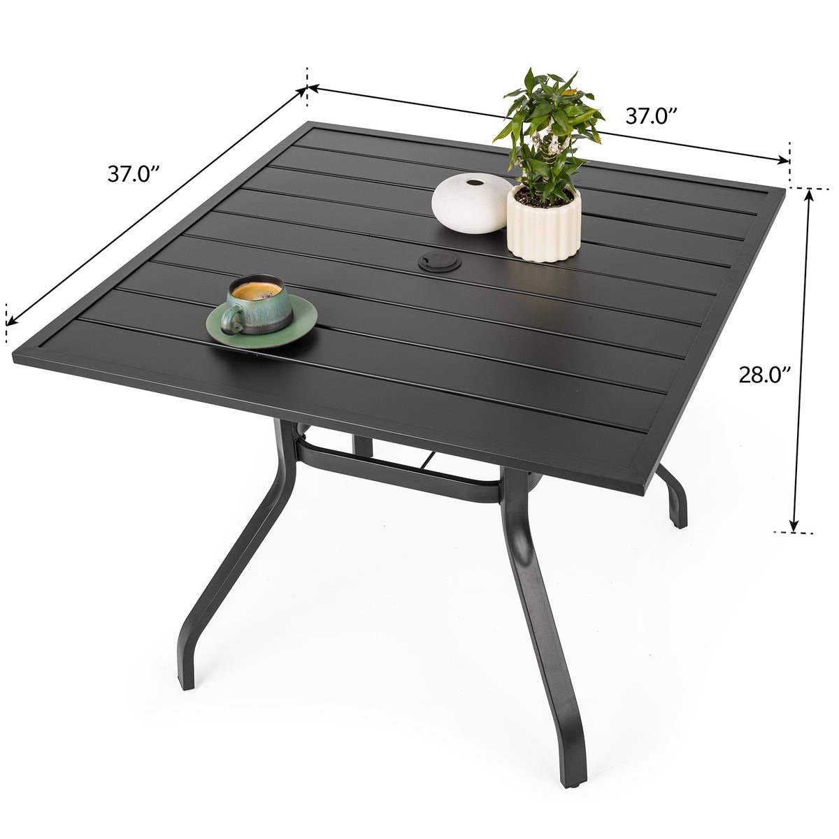 Sour Citrus Outdoor Dining Table with Umbrella Hole Weather-Resistant Square Patio Furniture Table for Garden, Backyard and Deck, Black
