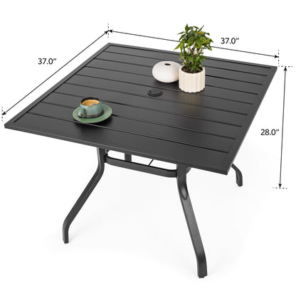 Sour Citrus Outdoor Dining Table with Umbrella Hole Weather-Resistant Square Patio Furniture Table for Garden, Backyard and Deck, Black