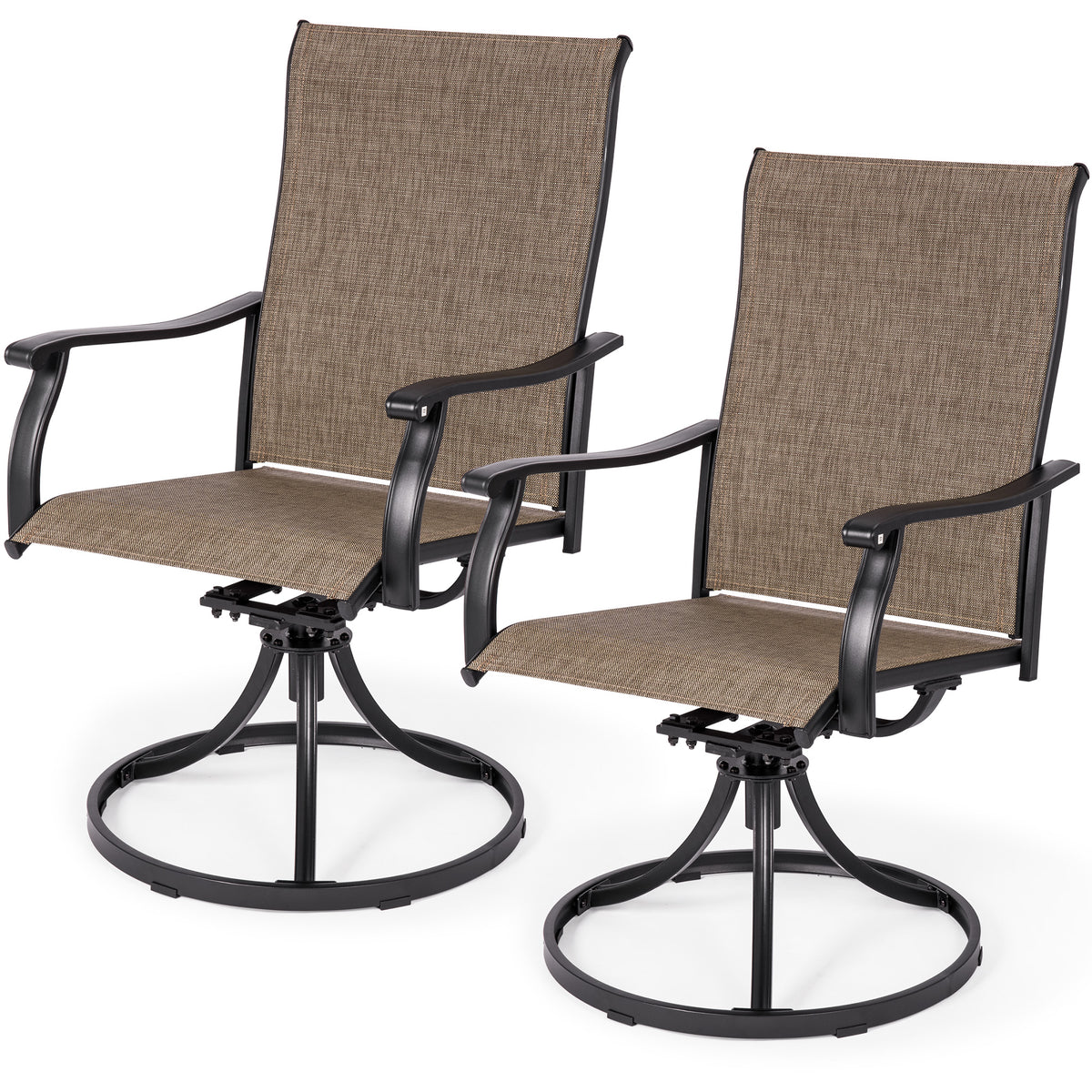 Sour Citrus Swivel Patio Dining Chairs, Textilene Fabric Iron Indoor/Outdoor Dining Chairs Patio Dining Set of 2 for Lawn, Poolside, Garden, Backyard, Brown