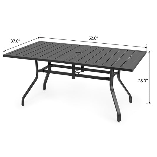 Sour Citrus 6-Person Outdoor Patio Dining Table with Umbrella Hole Weather-Resistant Rectangular Patio Furniture Table for Garden, Backyard and Deck, Black