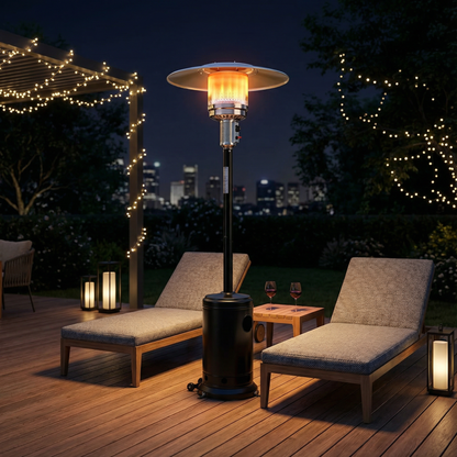 OuterMust Propane Patio Heater 46,000 BTU with Wheels&One-Button Ignition Ideal for Backyard, Garden