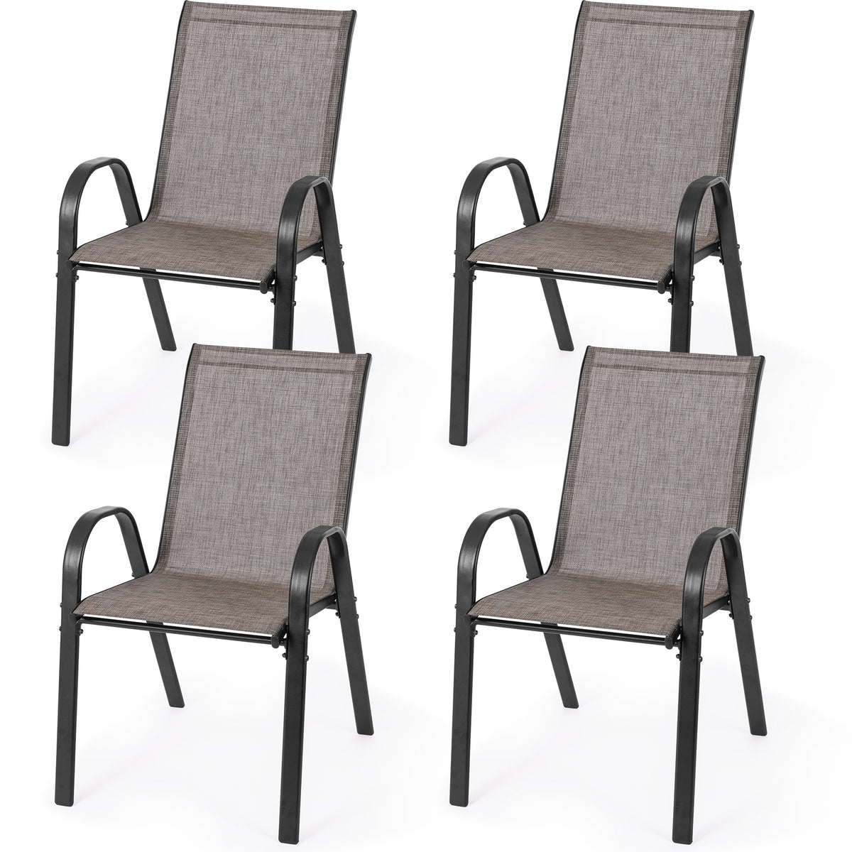 Sour Citrus Stackable Patio Chairs Set of 4, Textilene Iron Outdoor Dining Chairs Patio Dining Chairs for Lawn, Poolside, Garden, Backyard, Brown