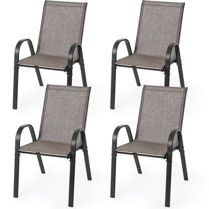 Sour Citrus Stackable Patio Chairs Set of 4, Textilene Iron Outdoor Dining Chairs Patio Dining Chairs for Lawn, Poolside, Garden, Backyard, Brown