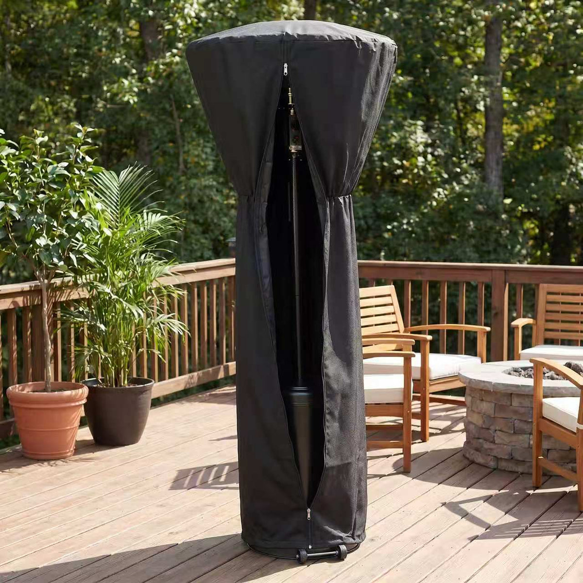 OuterMust 46,000 BTU Propane Patio Heater with Protective Cover, Wheels & One-Button Ignition, Outdoor Heater for Backyard, Garden, Lawn, Black
