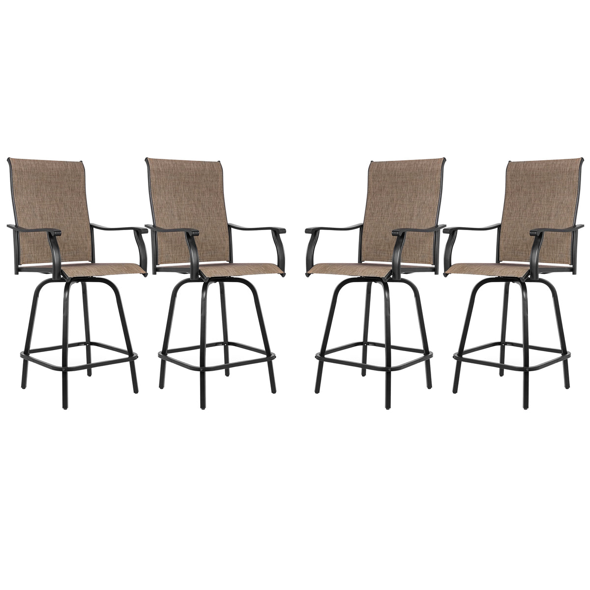 Sour Citrus Outdoor Bar Stools Set of 4 Swivel Patio Bar Stools with Weather Resistant Textilene Fabric for Deck, Poolside, Garden, Porch, Brown