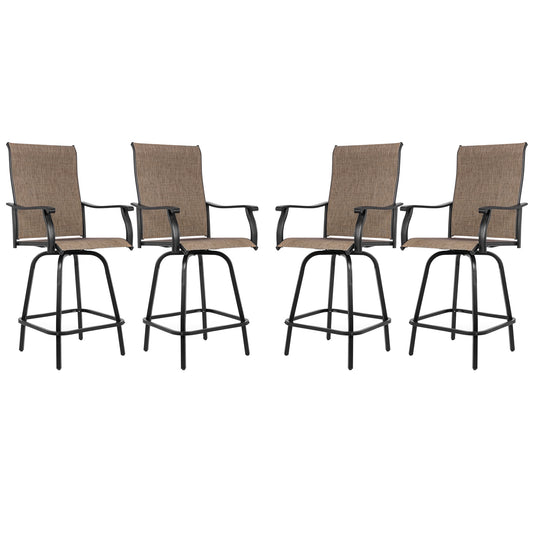 Sour Citrus Outdoor Bar Stools Set of 4 Swivel Patio Bar Stools with Weather Resistant Textilene Fabric for Deck, Poolside, Garden, Porch, Brown