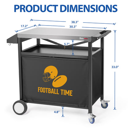 OuterMust Outdoor Grill Cart, Stainless Steel BBQ Prep Table with Large Storage, Outdoor Kitchen Island, Black & Silver