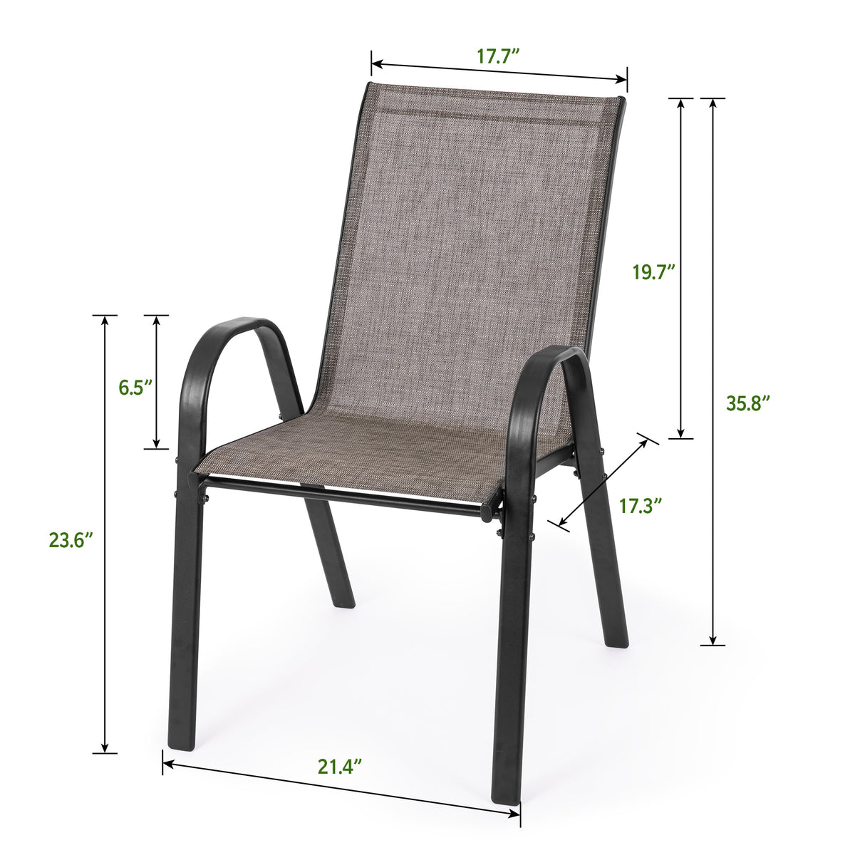 Sour Citrus Stackable Patio Chairs Set of 4, Textilene Iron Outdoor Dining Chairs Patio Dining Chairs for Lawn, Poolside, Garden, Backyard, Brown