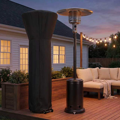 OuterMust 46,000 BTU Propane Patio Heater with Protective Cover, Wheels & One-Button Ignition, Outdoor Heater for Backyard, Garden, Lawn, Black