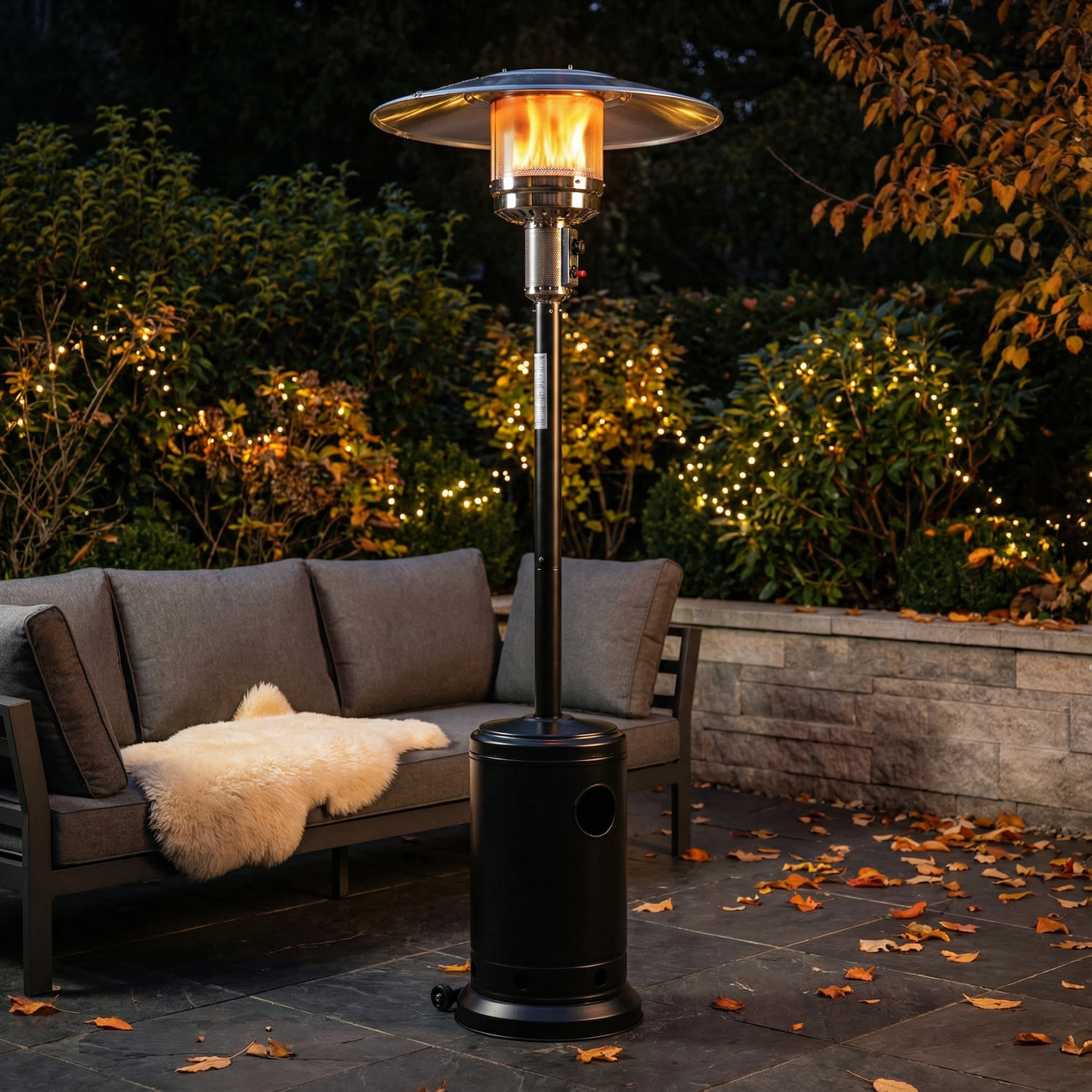 OuterMust Propane Patio Heater 46,000 BTU with Wheels&One-Button Ignition Ideal for Backyard, Garden