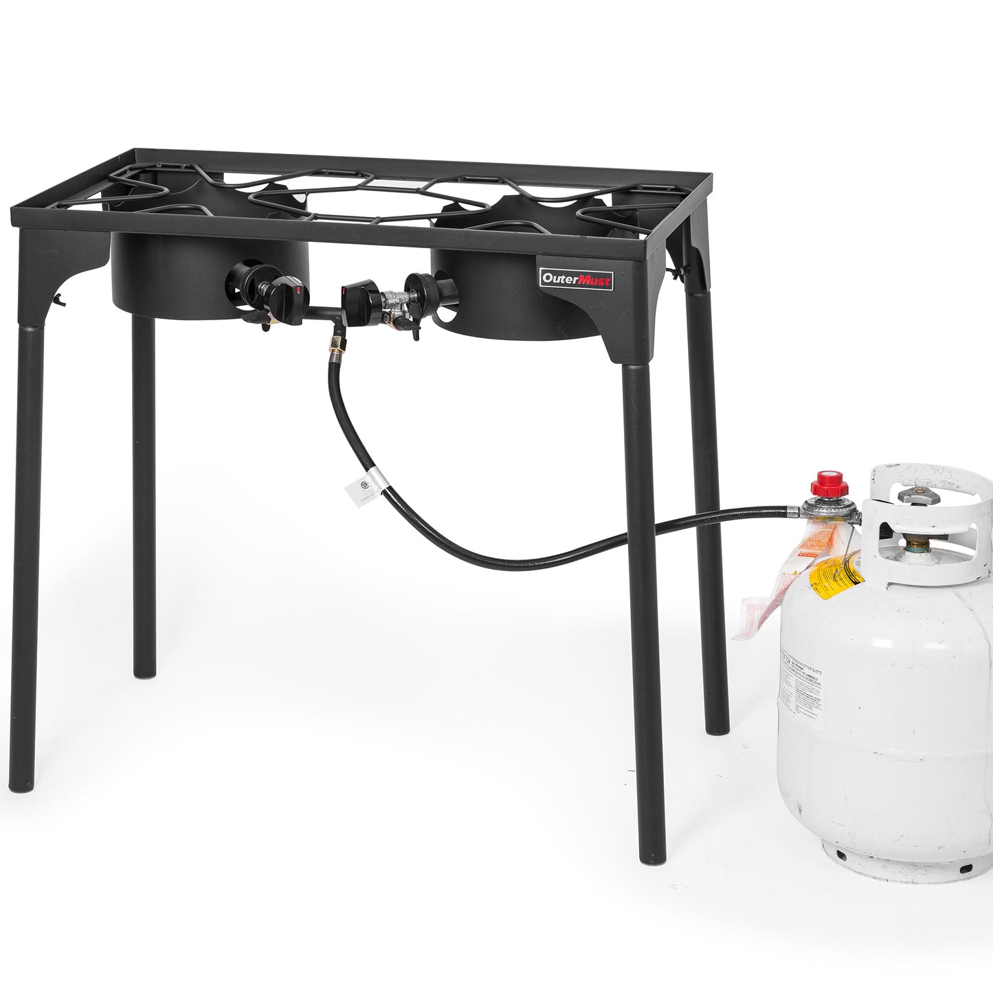 OuterMust 2 Burner Propane Gas Stove with 0-3 PSI Adjustable Regulator and Removable Legs for Home Brewing, Camping