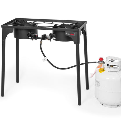OuterMust 2 Burner Propane Gas Stove with 0-3 PSI Adjustable Regulator and Removable Legs for Home Brewing, Camping