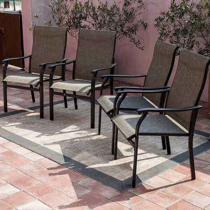 Sour Citrus Patio Dining Chairs, Textilene Fabric Iron Indoor/Outdoor Dining Chairs Patio Dining Set of 4 for Lawn, Poolside, Garden, Backyard, Brown