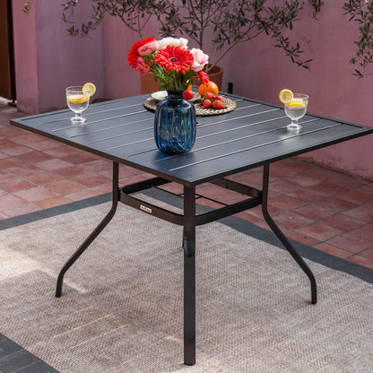 Sour Citrus Outdoor Dining Table with Umbrella Hole Weather-Resistant Square Patio Furniture Table for Garden, Backyard and Deck, Black
