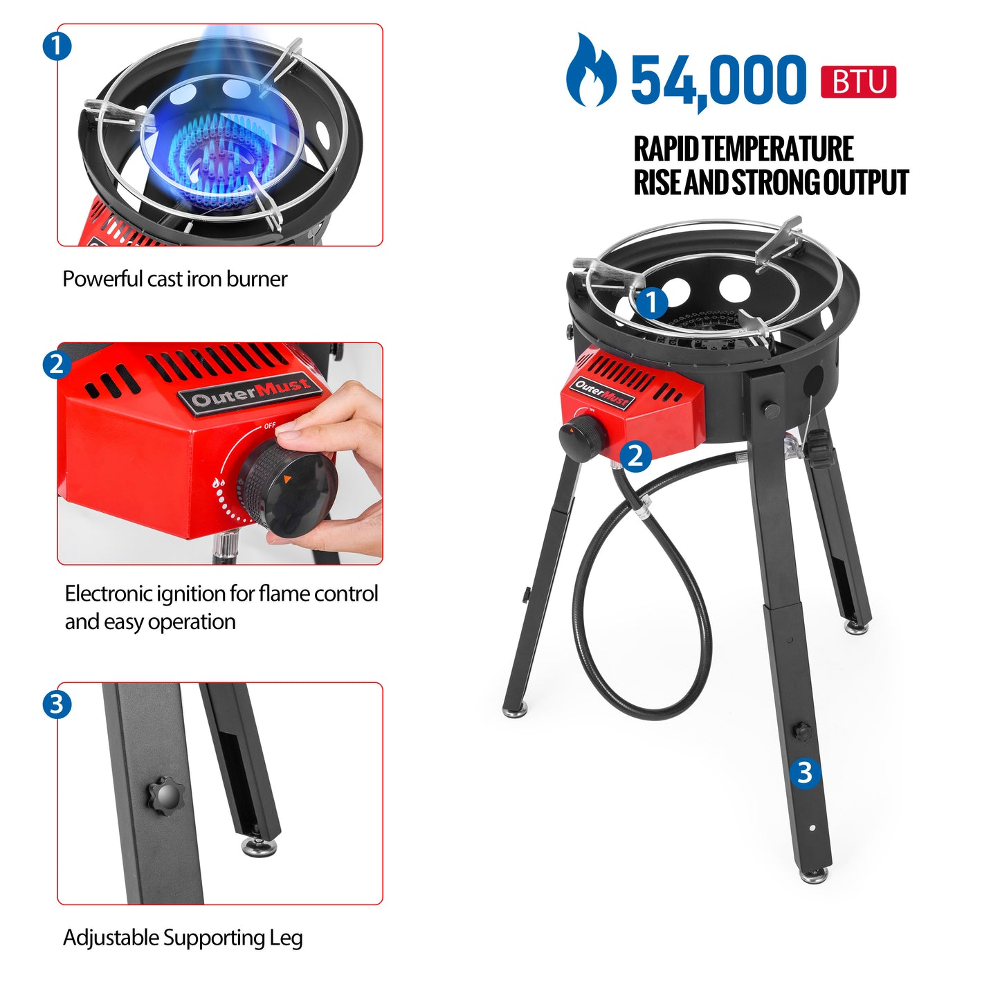 Outdoor Cooker Wok Station with Iron Wok, Electronic Ignition and Propane Burner 54000 BTU for BBQ, Backyard