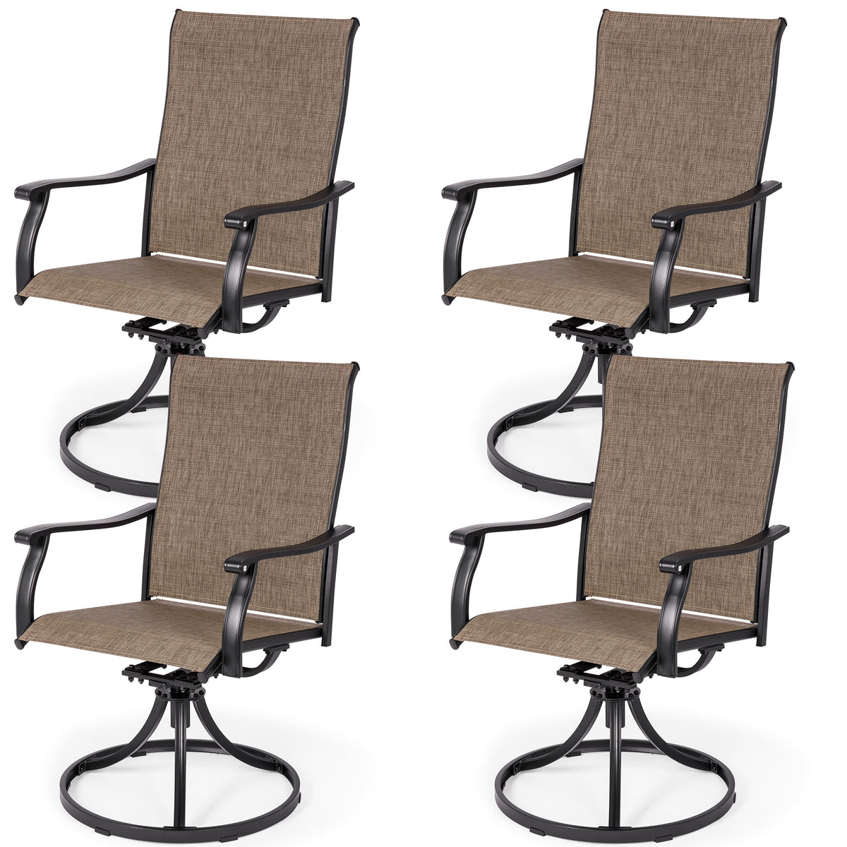 Sour Citrus Swivel Patio Dining Chairs, Textilene Fabric Iron Indoor/Outdoor Dining Chairs Patio Dining Set of 4 for Lawn, Poolside, Garden, Backyard, Brown