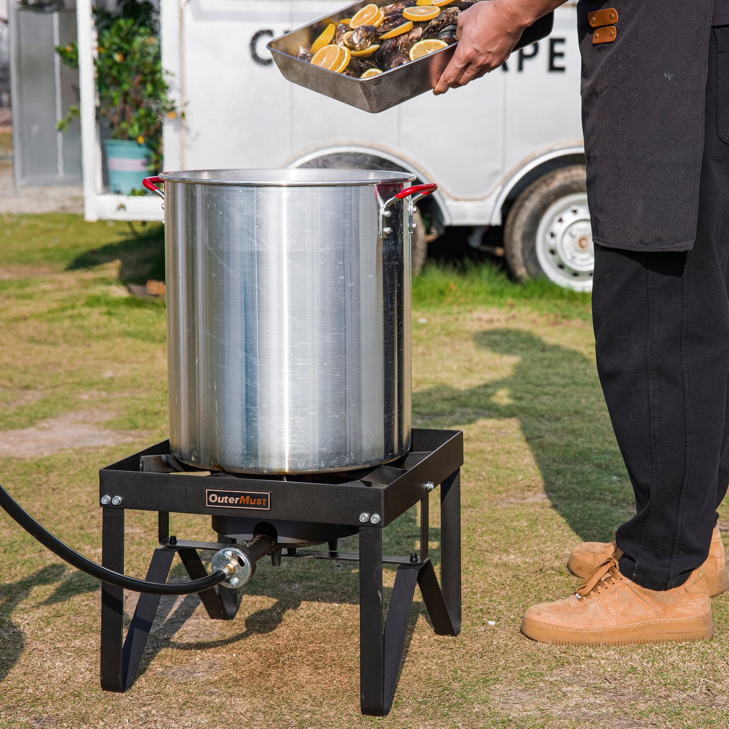 Outdoor Propane Burner  with 10 PSI Regulator and Cast Iron Braided Holes for Home Brewing,Turkey Fryer and Seafood Boiler