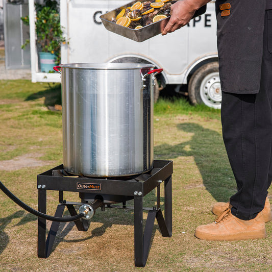 Outdoor Propane Burner with 10 PSI Regulator and Cast Iron Braided Holes for Home Brewing, Turkey Fryer and Seafood Boiler