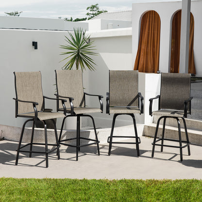 Sour Citrus Outdoor Bar Stools Set of 4 Swivel Patio Bar Stools with Weather Resistant Textilene Fabric for Deck, Poolside, Garden, Porch, Brown