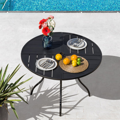Sour Citrus Round Patio Dining Table, Outdoor Table With Umbrella Hole,Small Round Table Ideal For Backyard, Lawn, Poolside, Garden