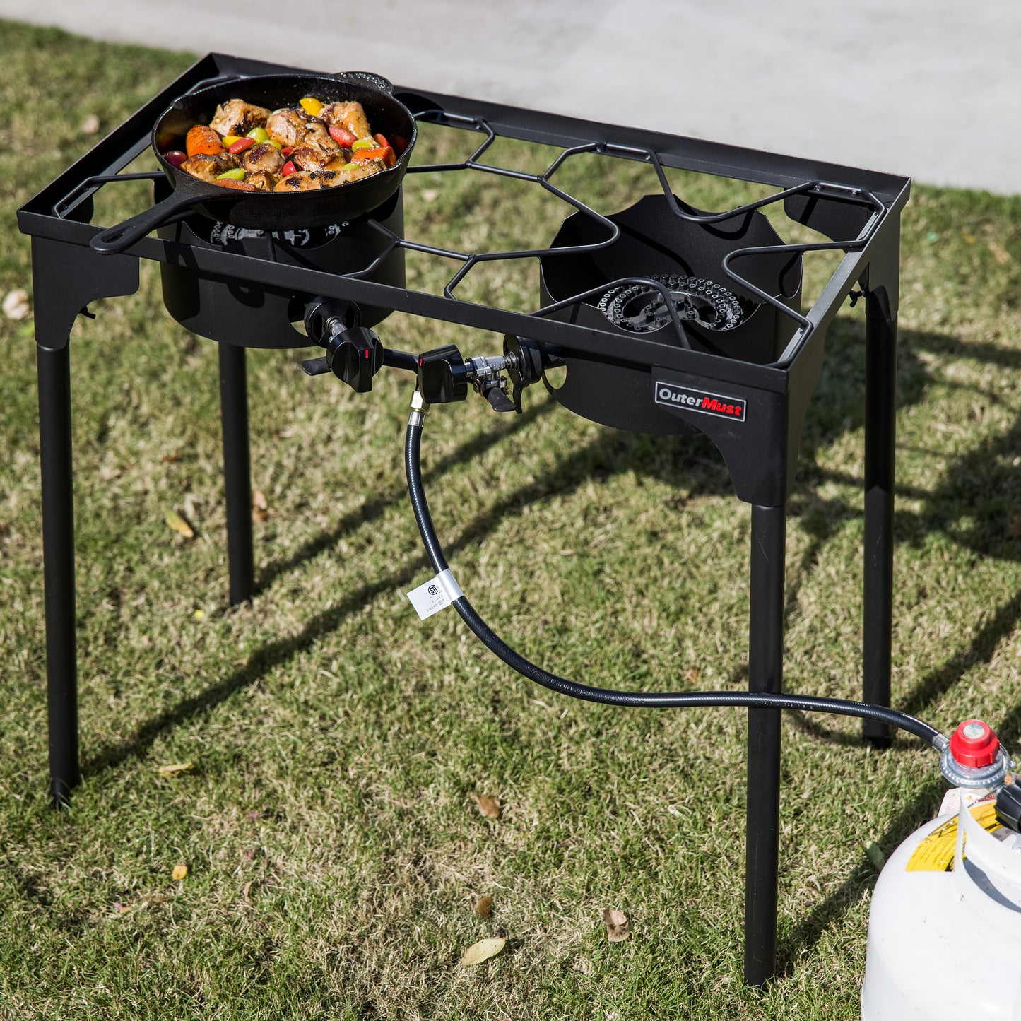 OuterMust 2 Burner Propane Gas Stove with 0-3 PSI Adjustable Regulator and Removable Legs for Home Brewing, Camping
