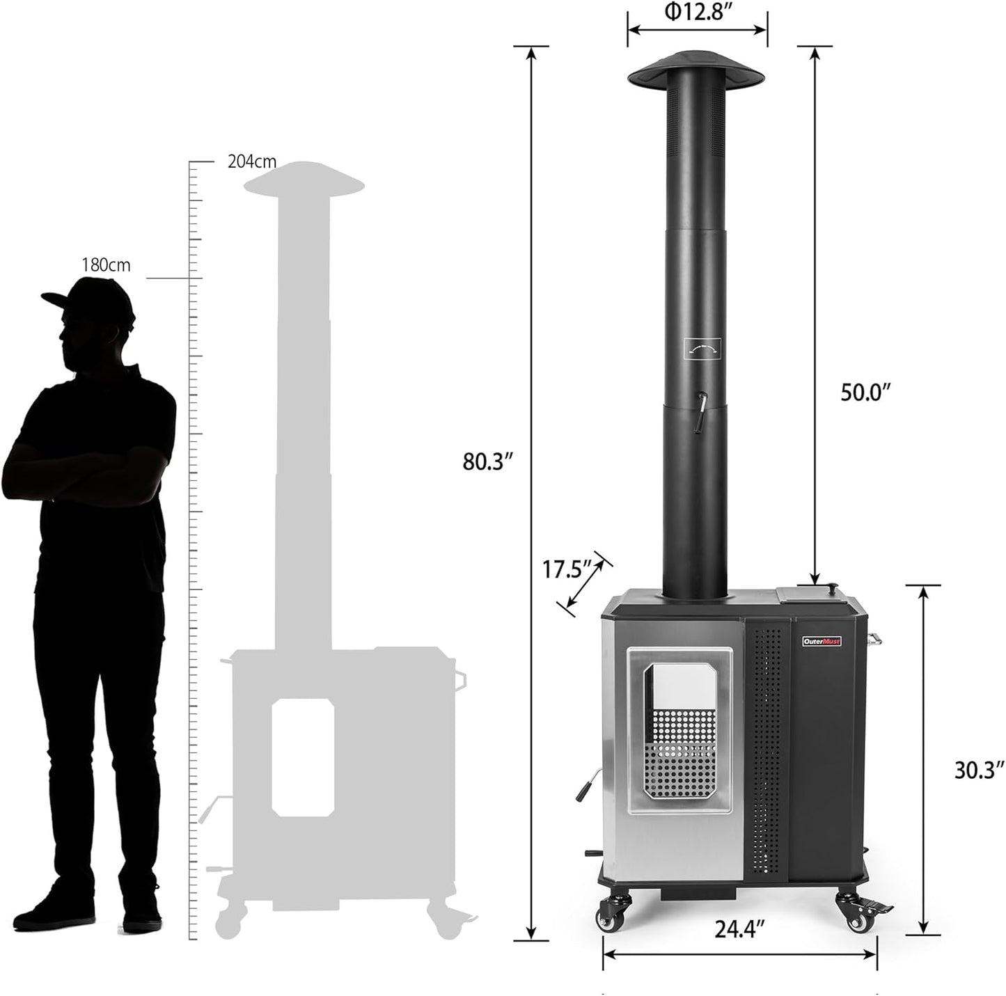 110,000 BTU Pellet Patio Heater for Outdoor Use with Tempered Glass Window and Pellet Hopper Ideal for Backyard Balcony 6-8 people