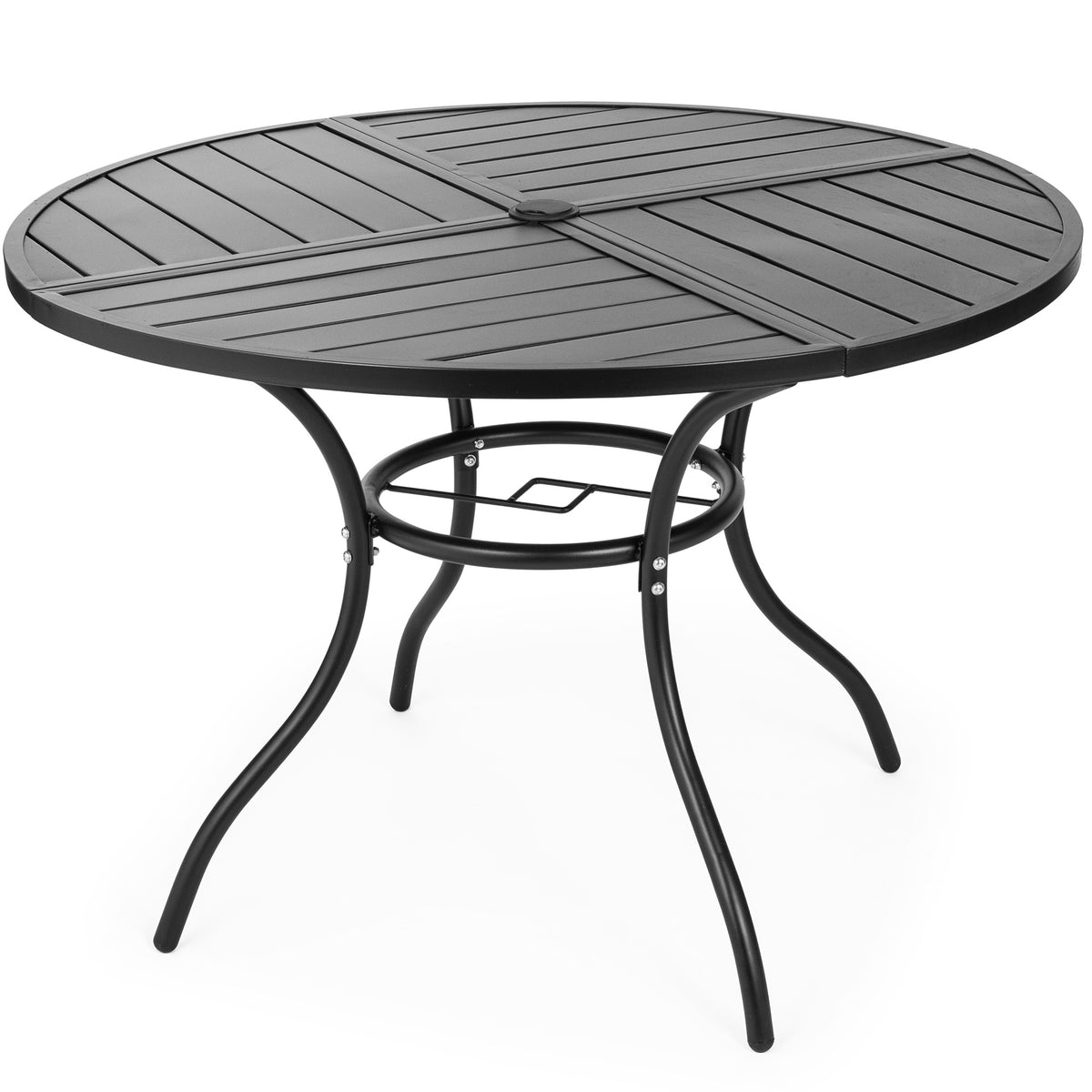 Sour Citrus Round Patio Dining Table, Outdoor Table With Umbrella Hole,Small Round Table Ideal For Backyard, Lawn, Poolside, Garden