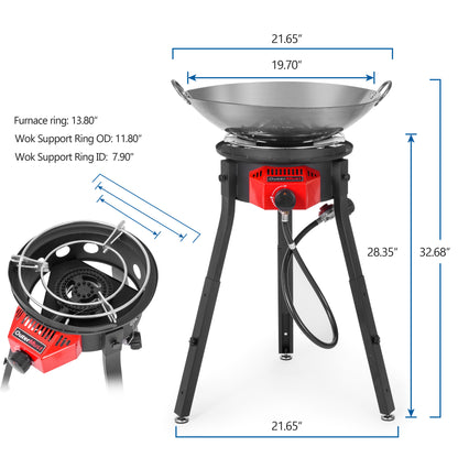 Outdoor Cooker Wok Station with Cover, Wok, 54,000 BTU Burner and Electronic Ignition For Backyard