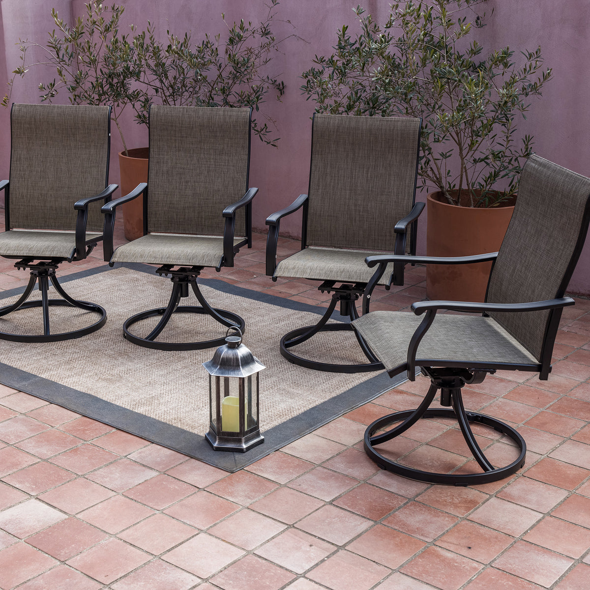 Sour Citrus Swivel Patio Dining Chairs, Textilene Fabric Iron Indoor/Outdoor Dining Chairs Patio Dining Set of 4 for Lawn, Poolside, Garden, Backyard, Brown