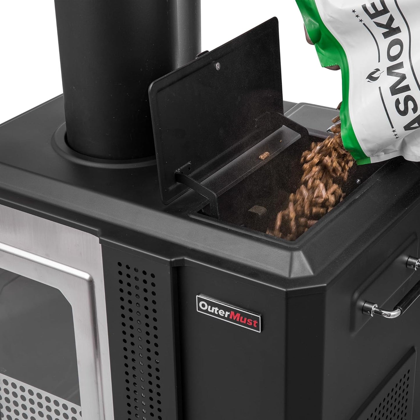 110,000 BTU Pellet Patio Heater for Outdoor Use with Tempered Glass Window and Pellet Hopper Ideal for Backyard Balcony 6-8 people