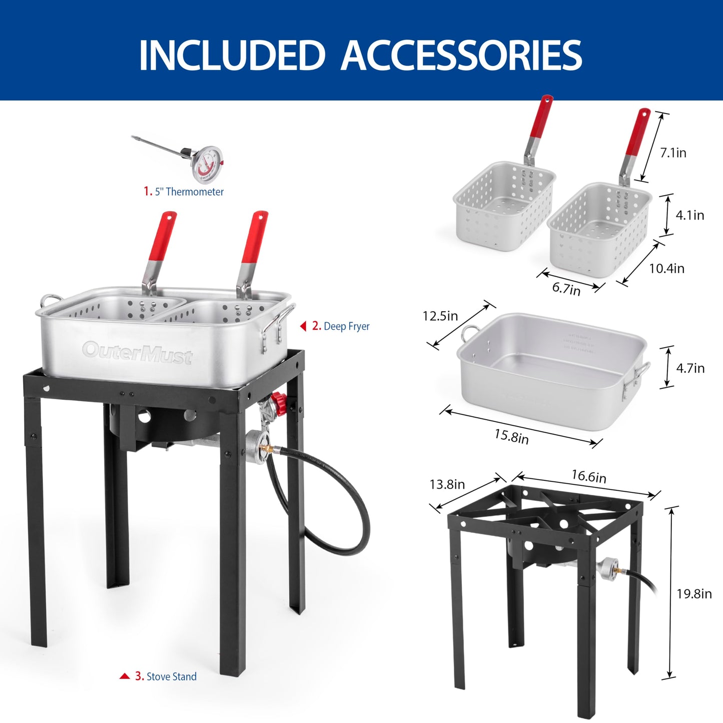 58,000 BTU Outdoor Fish Fryer with 2 Inner Baskets,  Lid for Frying Fish, Chicken Wings