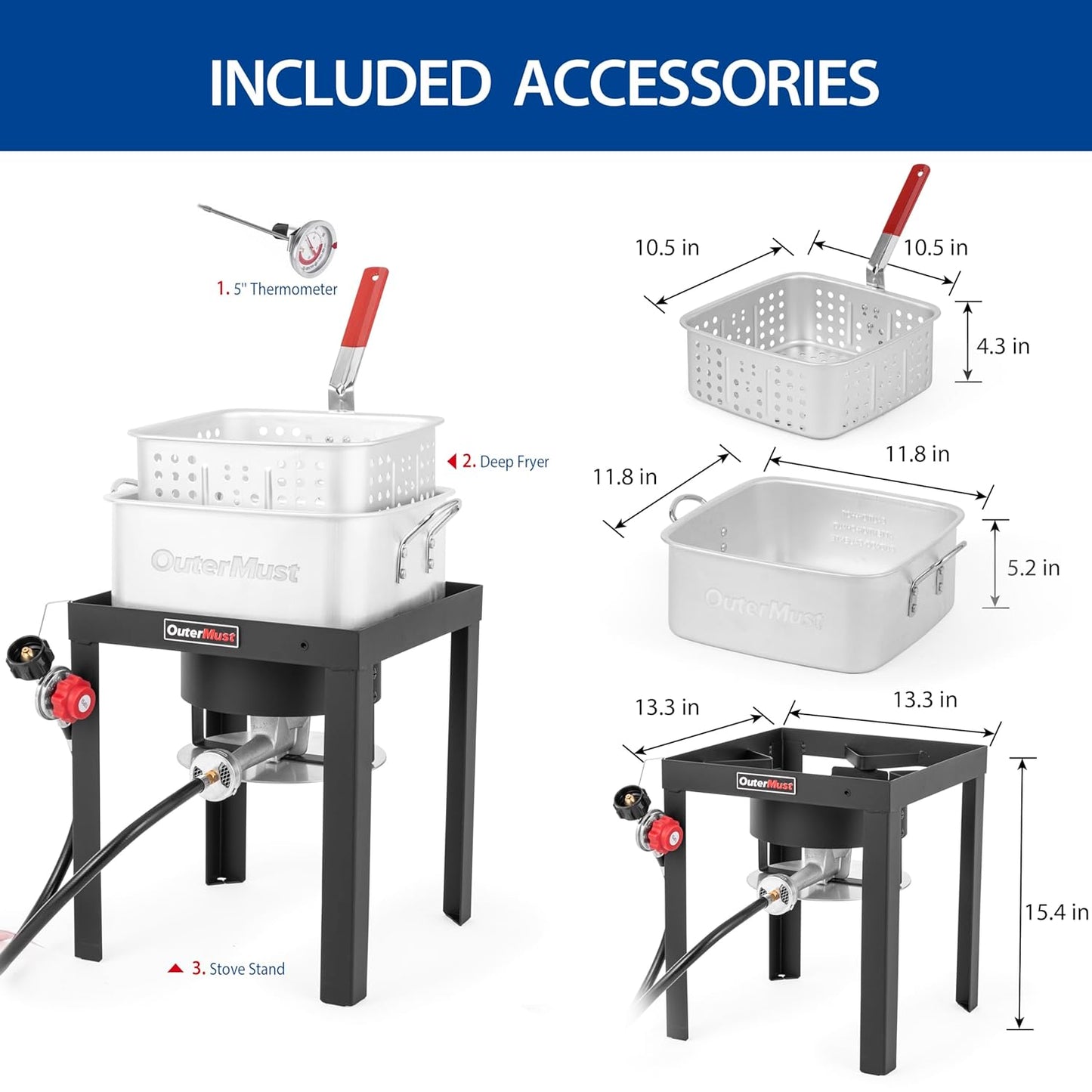 Outdoor Fish Fryer,with 12 Qt. Fryer Pot, Inner Basket and Gas Burner 50,000 BTU Ideal for Frying Fish, French Fries,