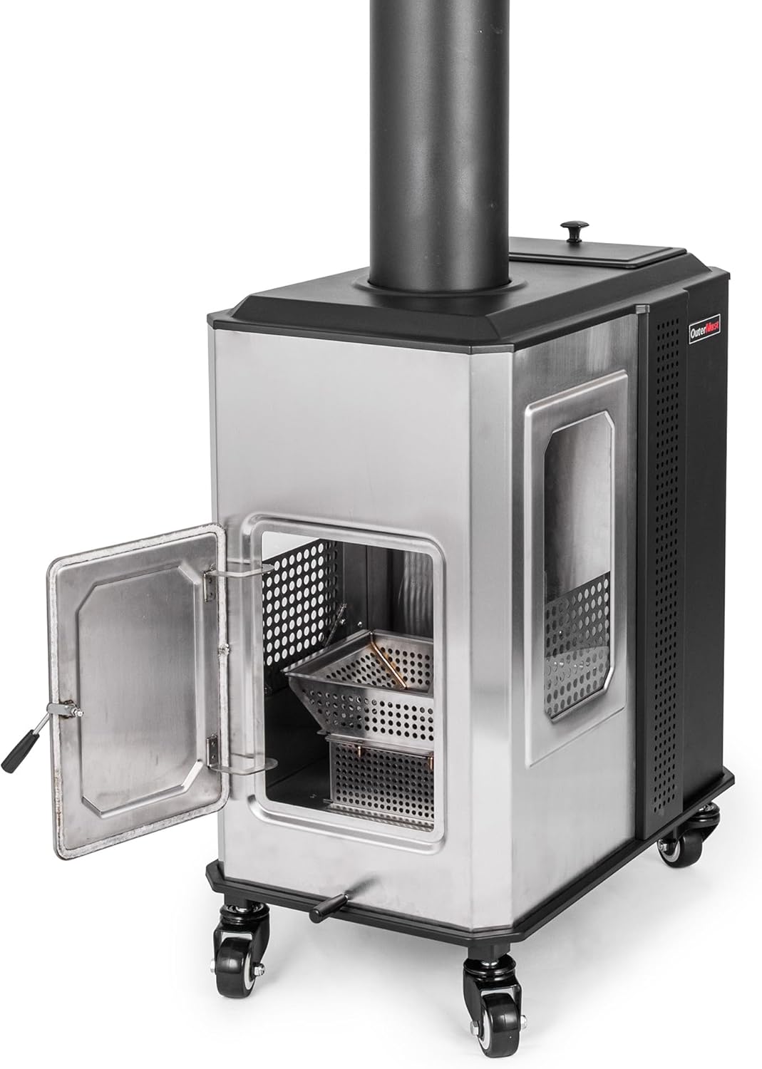 110,000 BTU Pellet Patio Heater for Outdoor Use with Tempered Glass Window and Pellet Hopper Ideal for Backyard Balcony 6-8 people