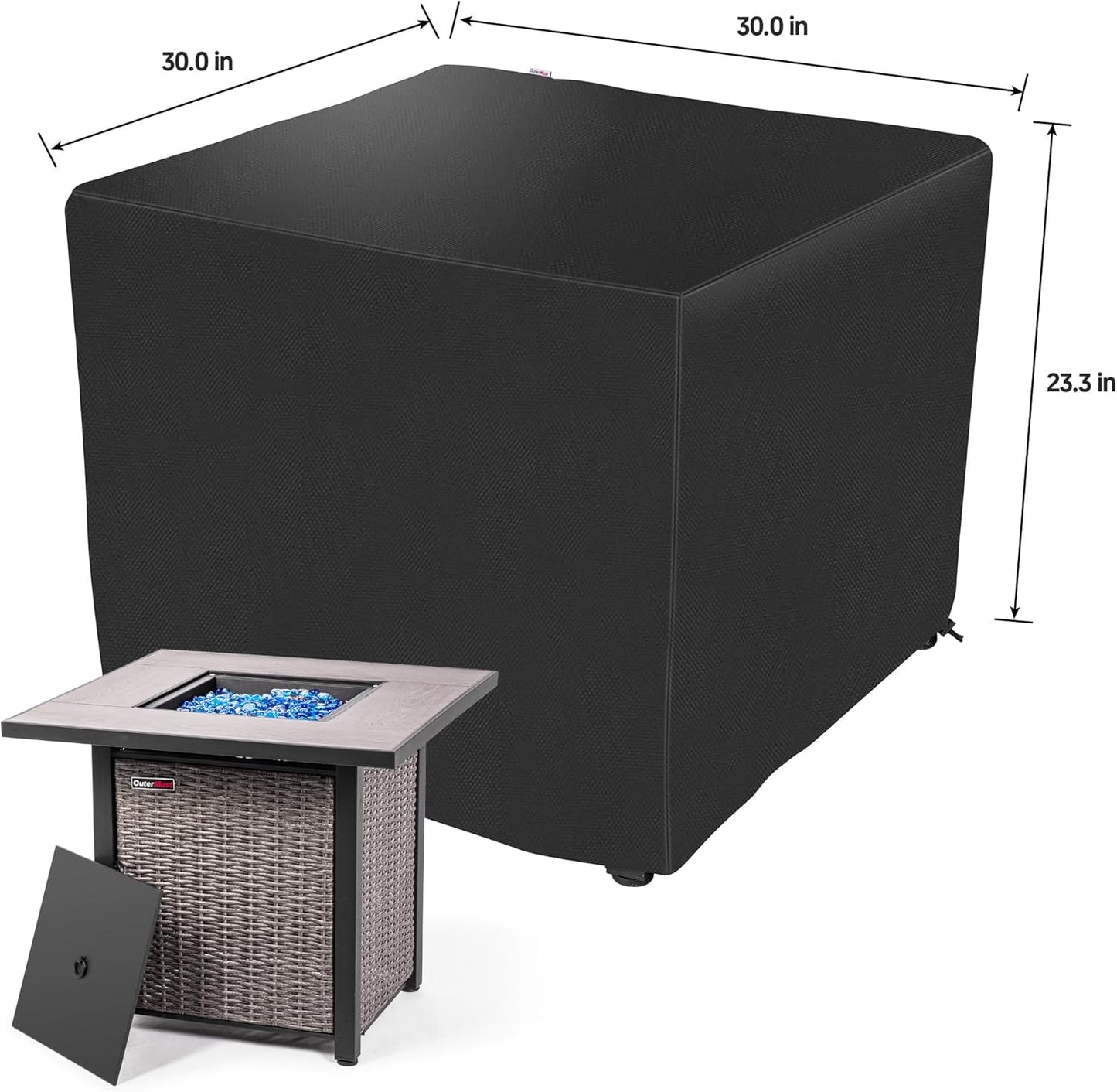 30 Inch Propane Fire Pit Table  50,000 BTU with Cover, Lid & Glass Bead for Garden, Backyard