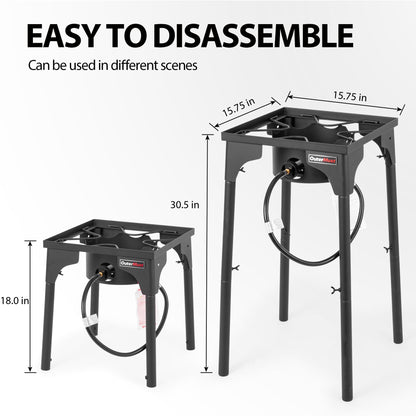 Outdoor Propane Burner Camping Stove Gas Burner with Adjustable Legs Ideal for Camping, Home Brewing, Turkey Frying and Maple Syrup Boiling