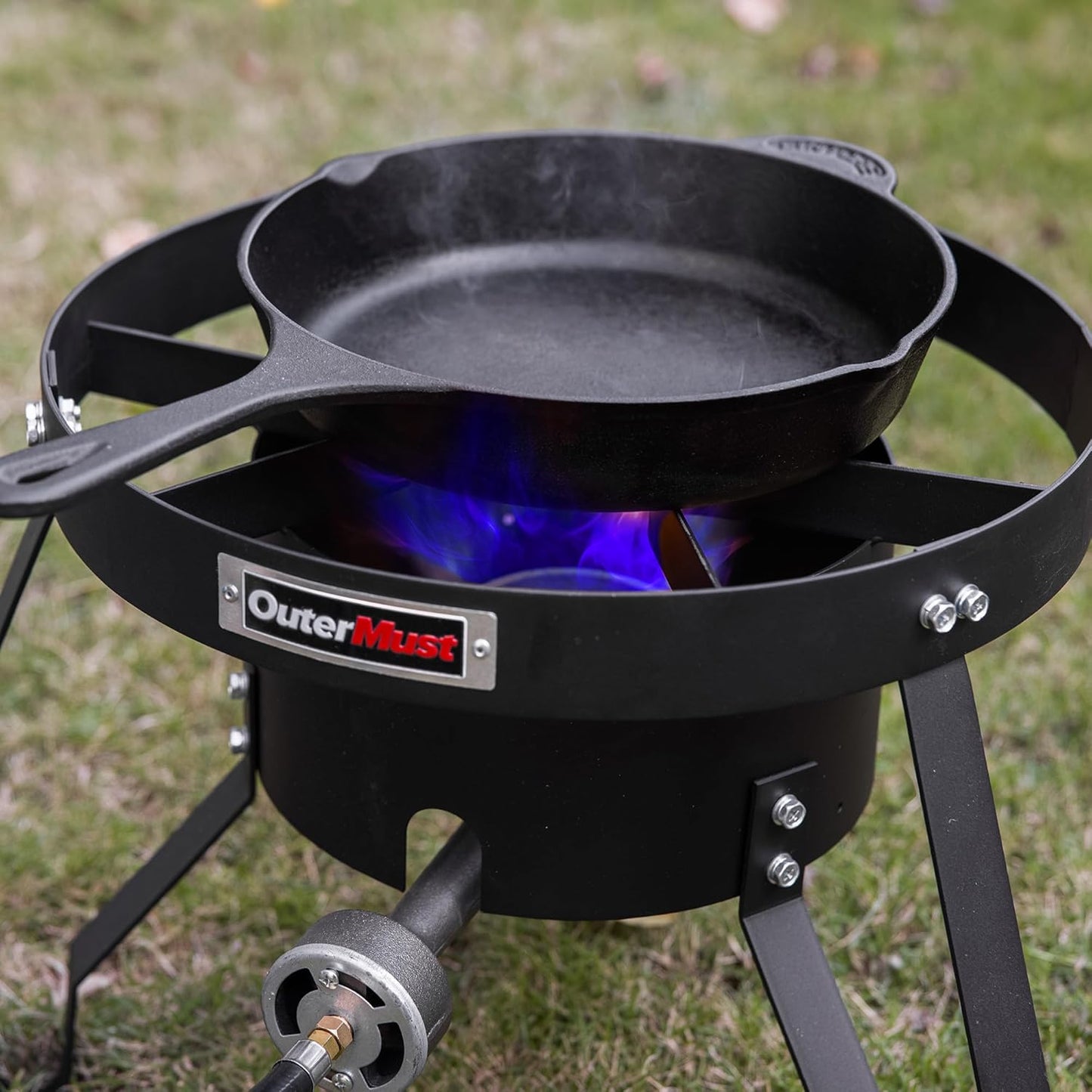 Gas Stove Propane Burner with Regulator and Cast Iron Braided Holes (single) for Outdoor Cooking, Camping and Seafood Boil