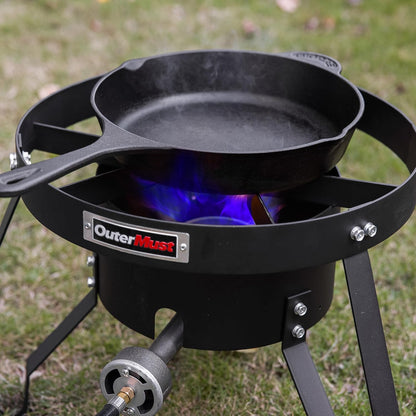 Gas Stove Propane Burner with Regulator and Cast Iron Braided Holes (single) for Outdoor Cooking, Camping and Seafood Boil